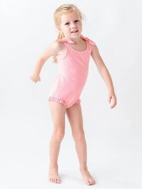 RuffleButts Baby Girl Seersucker Tie Shoulder One Piece Swimsuit